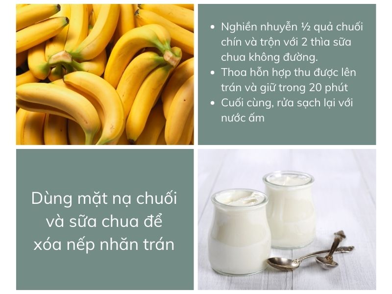 cách làm mặt nạ chuối và sữa chua để xóa nếp nhăn trán 