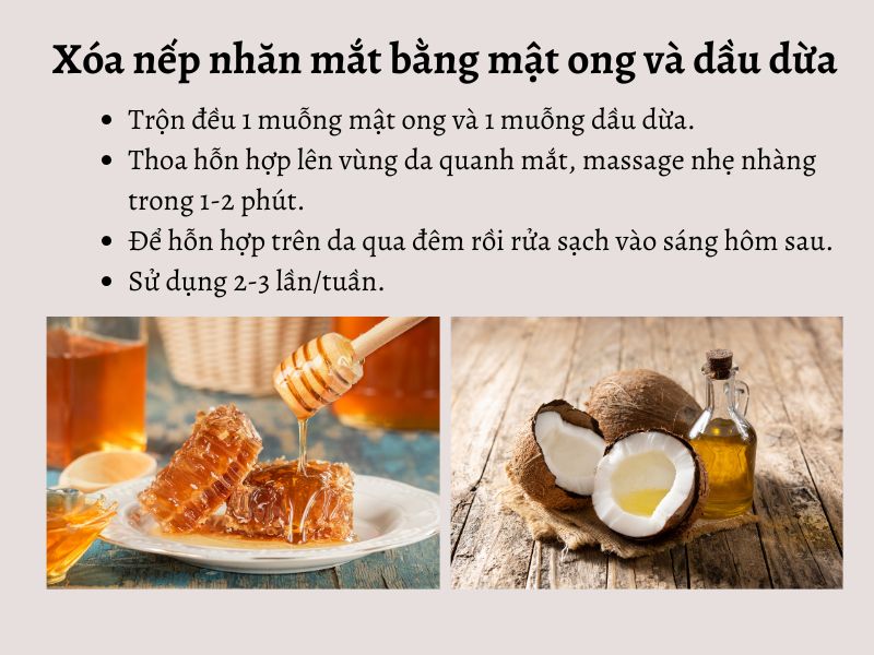 Kết hợp mật ong và dầu dừa xóa nếp nhăn mắt hiệu quả 